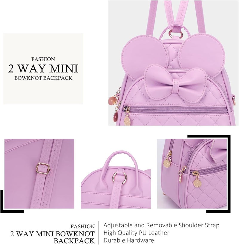 KL928 Girls Mini Backpack Bowknot Polka Dot Cute Small Daypacks Convertible Shoulder Bag Purse for Women - Image 5